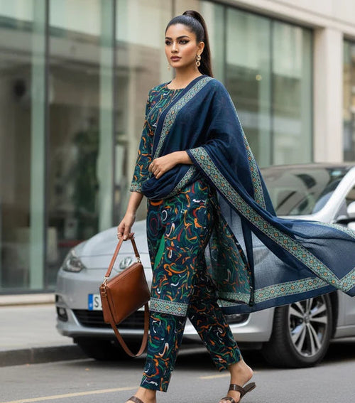 Binsaeed Printed Khaddar 3 Piece