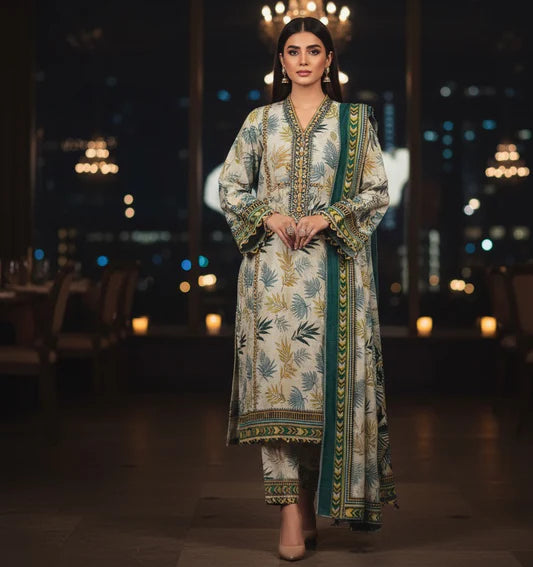 Binsaeed Printed Khaddar 3 Piece