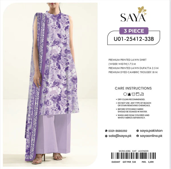 Saya Premium Printed Lawn 3 Piece