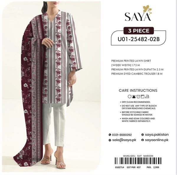 Saya Premium Printed Lawn 3 Piece
